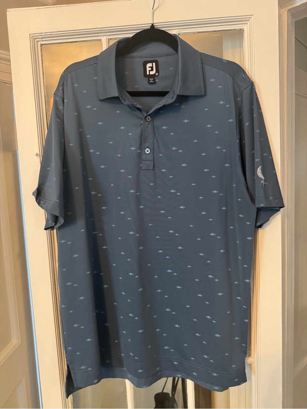FootJoy Men's Slate Blue Micro Print Performance Golf Polo